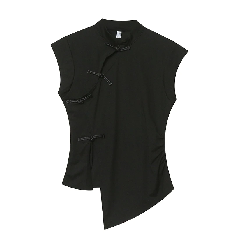 Новинка 2024 асимметричная сетчатая женская футболка в китайском стиле на