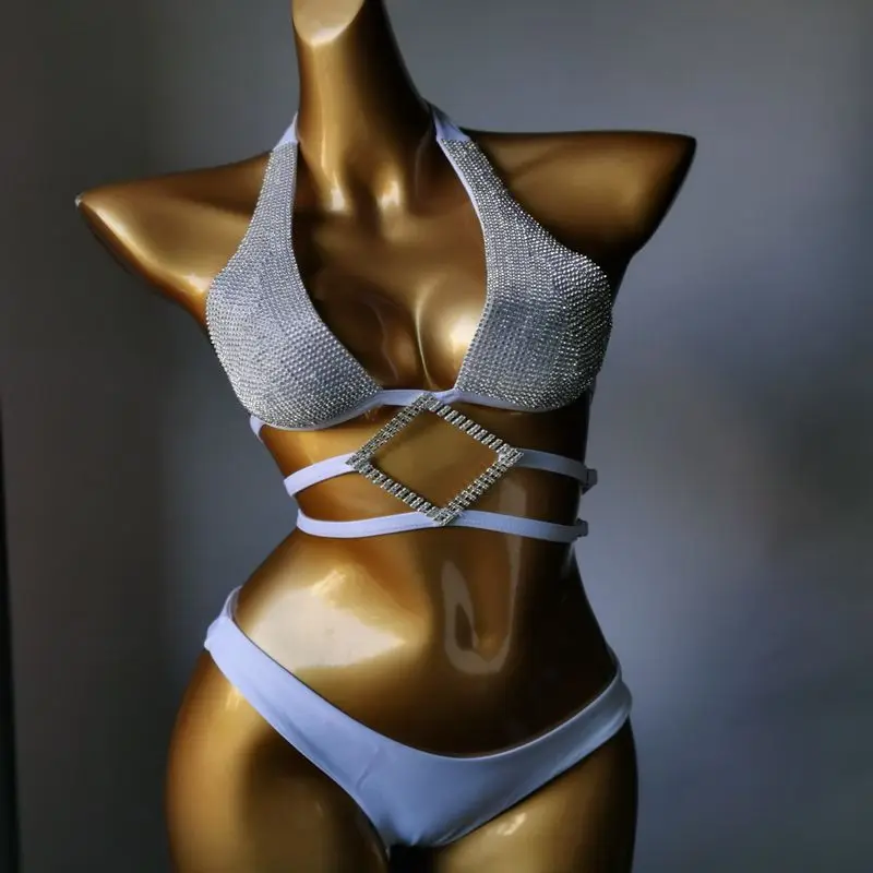

6 Colors Bikini Set Women Diamante Carnival Bra rhinestone Sexy Night Club Panties Rave Festival Bikini Set Burning Man Outfit