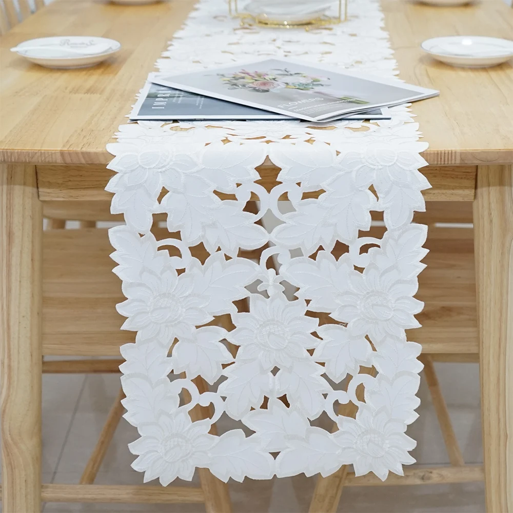 

30x175cm European Style Home Decorative Modern Dining Room Banquet Embroidered White Table Runner Luxury Handmade Cabinet Cover