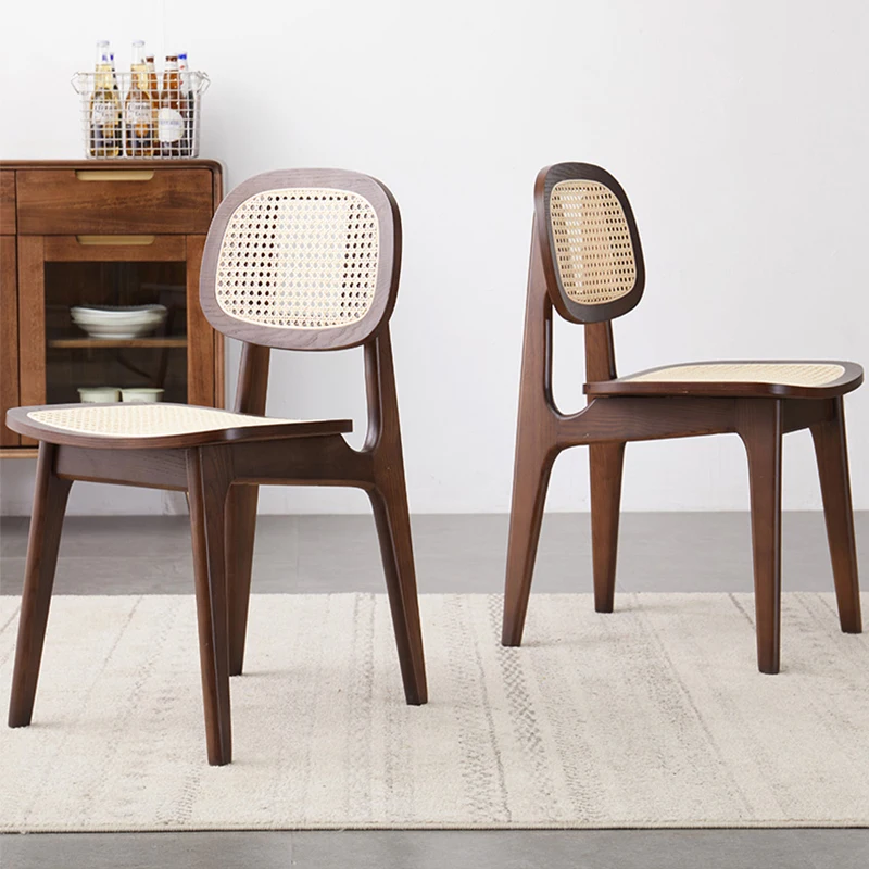 

Скандинавские Ретро плетеные стулья из цельной древесины из ротанга, стул для отдыха из искусственной древесины Wabi-стул для столовой со спинкой sabi