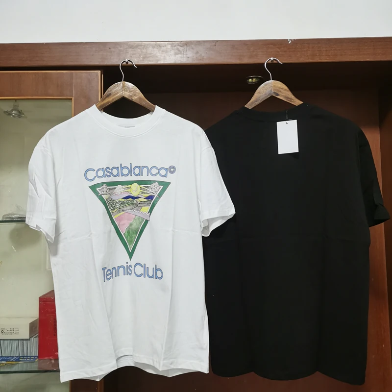 

Прямая поставка, футболки Касабланки 3XL, хлопковая перевернутая треугольная Футболка с принтом для теннисной площадки и коротким рукавом для мужчин и женщин