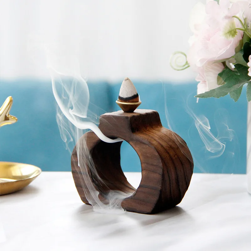 

Backflow Incense Burner Retro Chinese Simple Black Wooden Middle East Arabian Festival Aromatherapy Burner