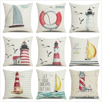 watercolor lighthouse navigation sea linen throw pillow case cushion cover 45cm45cm home decor pillowcase