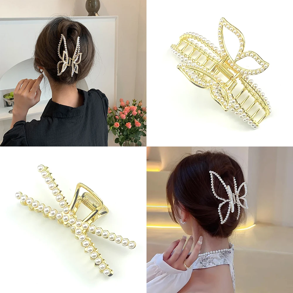 

Gold Color Claw Clip Women Girls Hair Clip Butterfly Pearl Hair Claws Hair Clamps Hairpins Barrette Crab Hair Accessories Gifts