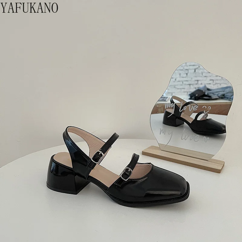

Buckle Detail Chunky Heel High Heels Retro Square Toe Slingback Sandals Fashion Casual Pumps Elegant Party Dress Shoes 2022 New