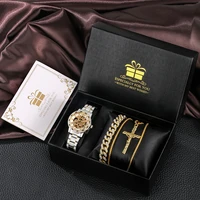 male luxury skeleton mechanical wristwatch for men diamond bracelet gifts set manual winding mechanical watch reloj mecanico