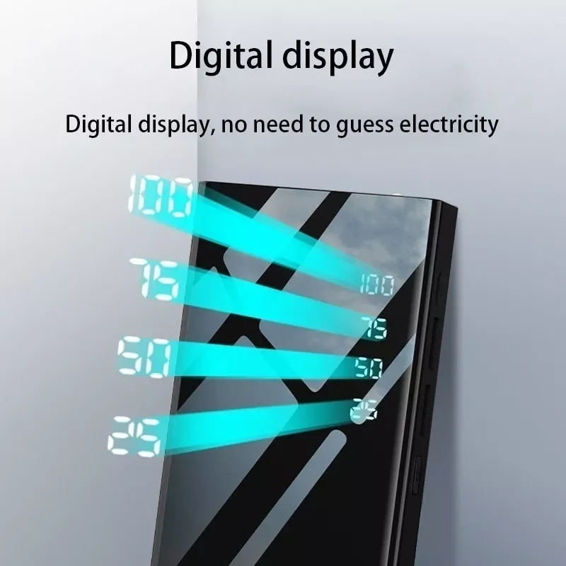 

30000mAh Power Bank Mirror Screen Portable Powerbank Led Flashlight LCD Digital Display Fast Charging External Battery Charger