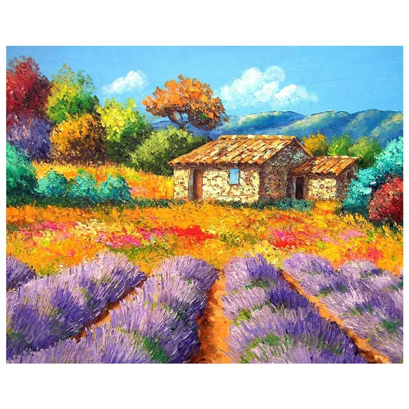

DIY Landscape Lavender House Flower Sea Provence Full Diamond Round Diamond Diamond Painting Kit Home Decoration 30X40cm