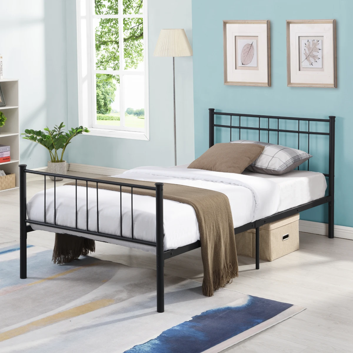 W/ Headboard Noise-free&non-slip Standard Steel Plat Bed Modern Appearance Simple Lines[us-stock]