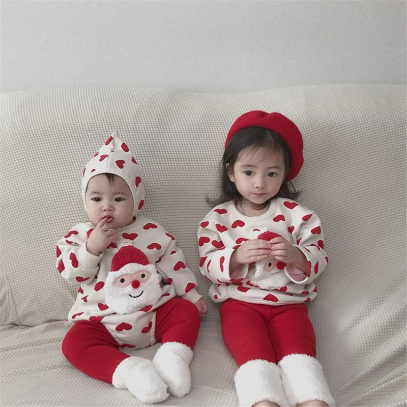 

HAYANA New Winter Baby Christmas Bodysuit Toddler Fleece Padded Dot Santa Claus Jumpsuit Infant Outwear