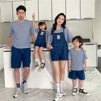 summer family clothes dad son t shirts shorts jeans two piece sets mother daughter denim overalls sister brother boy girl outfit