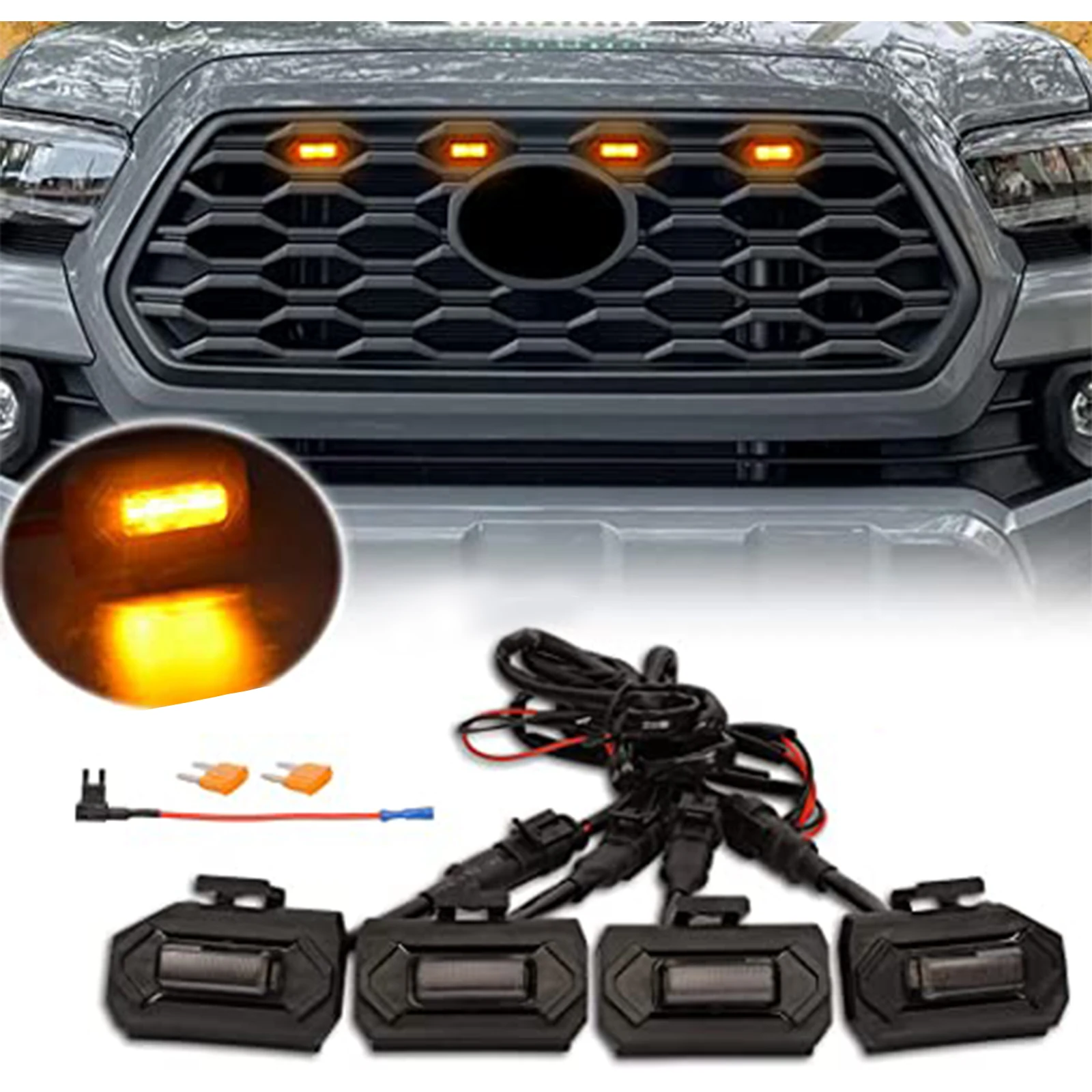 

Car Grid Lights 4pcs For 2020-2021 Tacoma OEM Grill ABS Upgrade With Fuse Car Accessories
