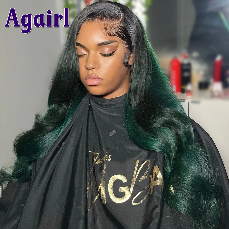 Ombre Dark Green 13X6 Lace Front Human Hair Wigs 13X5 Body Wave Lace Frontal Wigs for Women 5X5 Closure Wig Transparent Lace