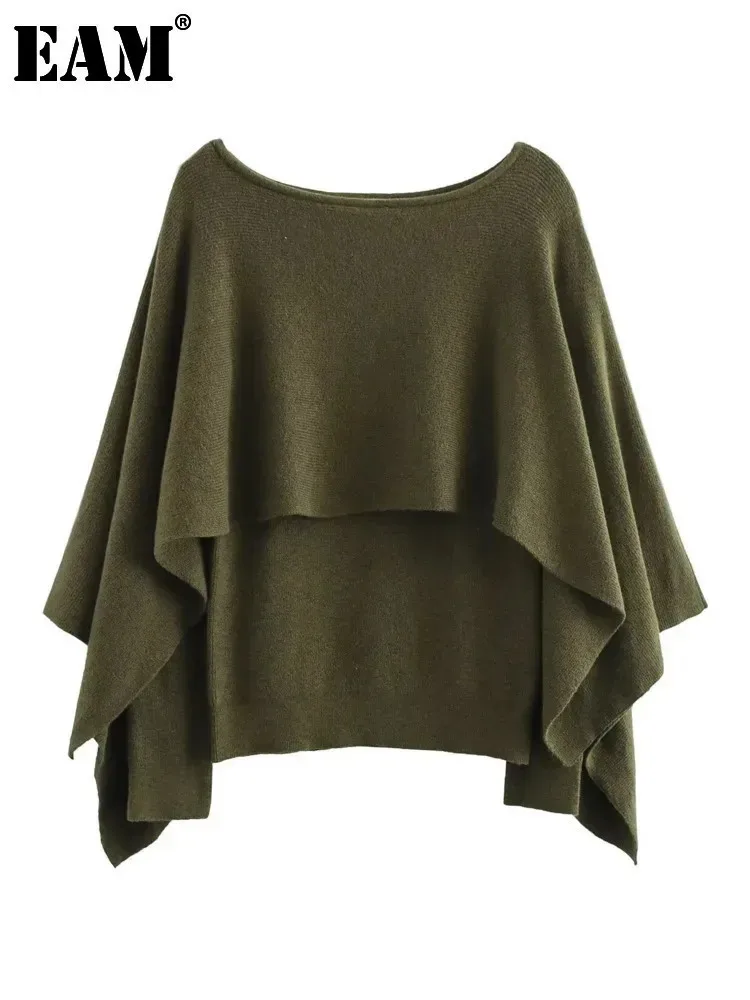 Женский вязаный свитер EAM с круглым вырезом и длинными рукавами летучая мышь