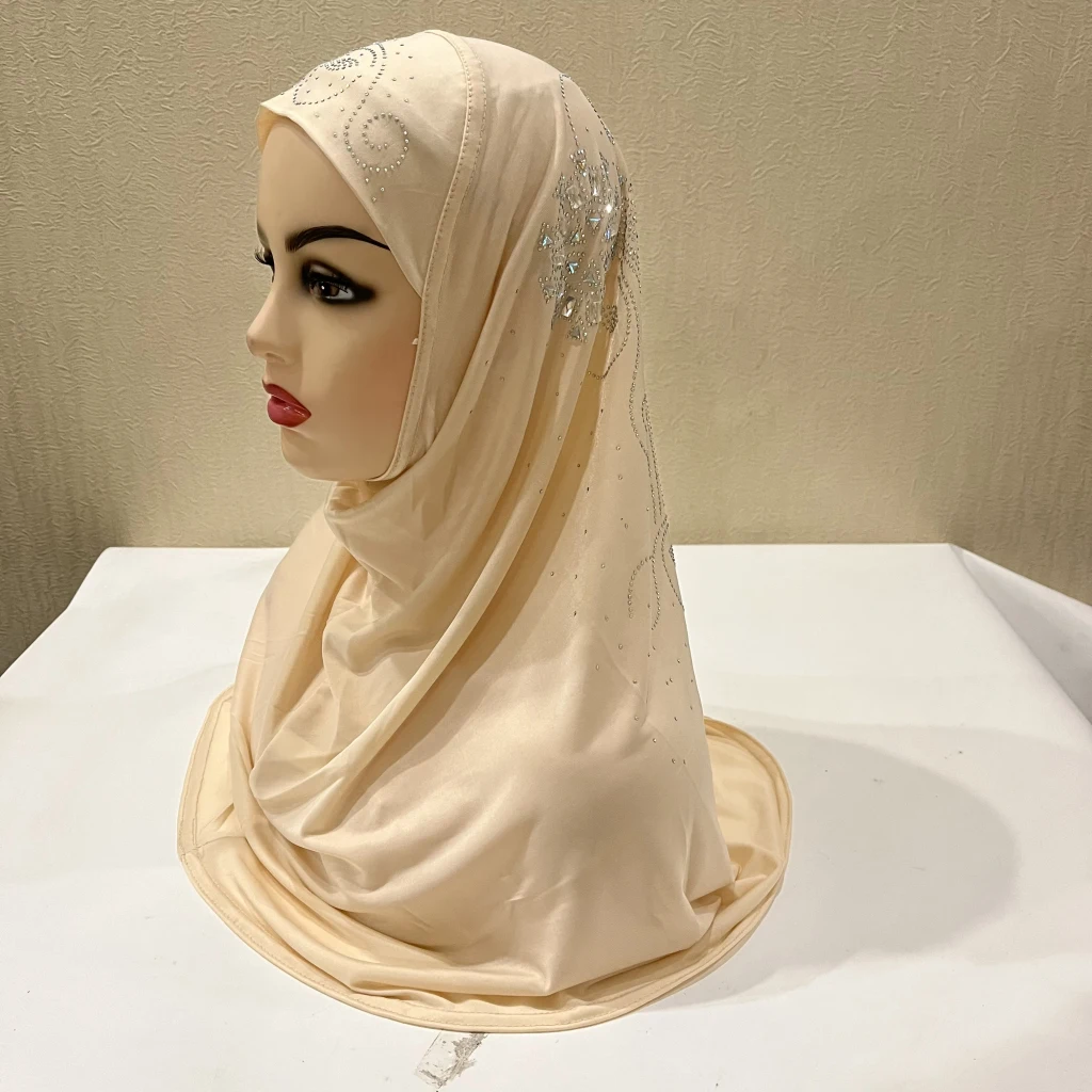 

H852 большой мусульманский хиджаб с Стразы для девушек исламский шарф арабские Шапки женская головная повязка шаль Головные уборы шляпы