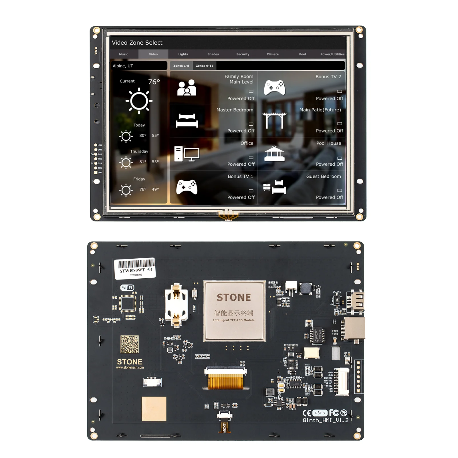 8 inch touchscreen Tft Lcd Display with full colors and RS232/485/TTL interface controlled by any MCU