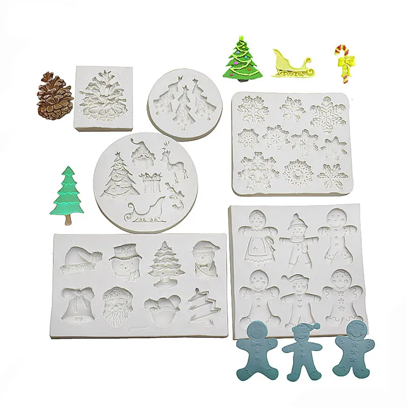 

Christmas Silicone Mold Christmas Gingerbread Snowflake Pinecone Fondant Molds Xmas Cake Cupcake Decoration for Making Chocolate