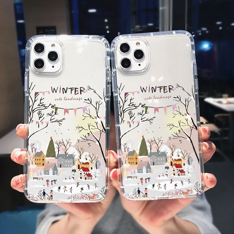 The Beautiful Falling Snow in Winter Phone Case For iPhone 14 Pro Max 15 16 13 11 12 X XR 7 8Plus Shockproof Clear Soft Cover