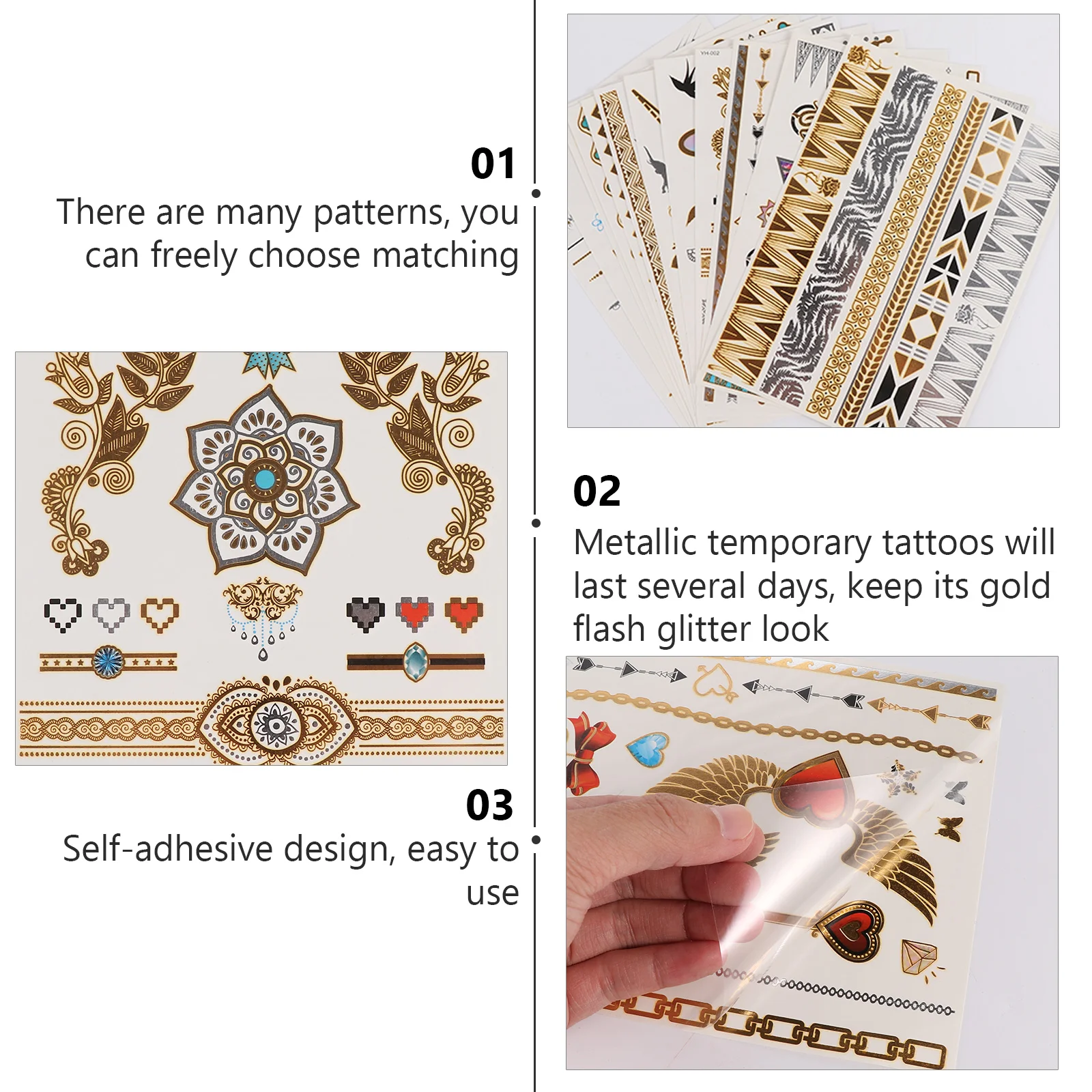 

12pcs Vintage Metallic Transfer Tattoos Decorative Body Sticker for Adults