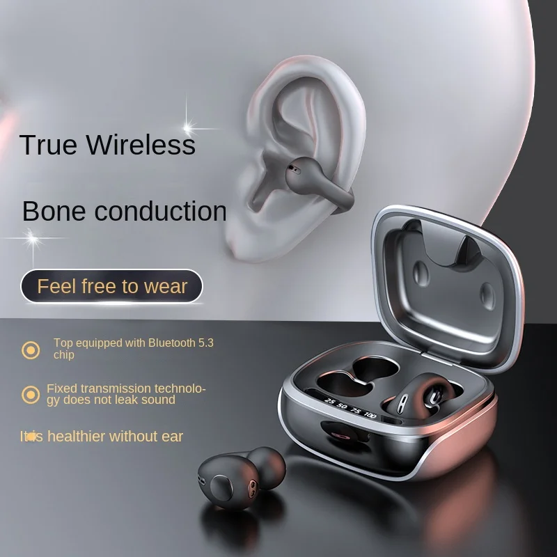 Bone Conduction Earphone Wireless Bluetooth Headset New Popular Hi-Fi Ear Clip Earphone Game Tws Earbuds LED Digital Display