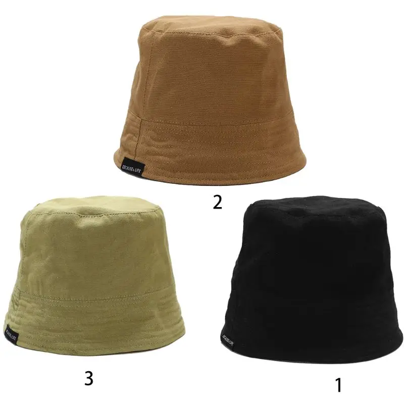 

Unisex Reversible Dome Bucket Hat Letters Label Autumn Outdoor Wide Brim Sunscreen Flat Top Packable Fisherman Cap