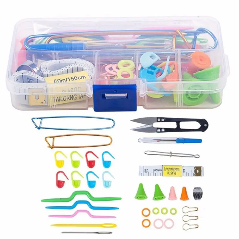 

Household DIY Craft Knitting Needles Tools Set Crochet Hooks Clip Stitch Markers Scissors Thimble Tape Measure Sewing