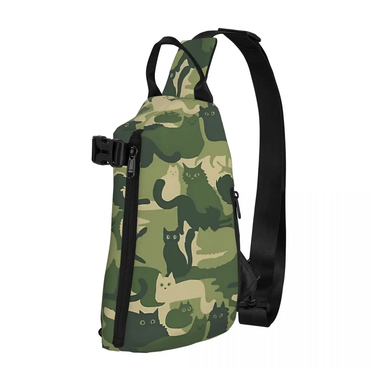 Camouflage Pattern With Cats,Green Cat Camo Shoulder Bags Chest Cross Chest Bag Diagonally Casual Messenger Bag Travel Handbag