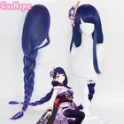 Парик для косплея Genshin Impact Baal Raiden Shogun, термостойкие синтетические волосы, 90 см, сине-фиолетовый, для косплея аниме