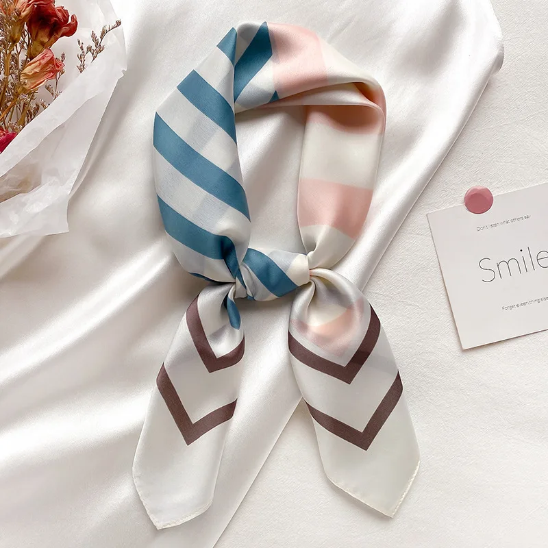 

2022 Print Silk Shawl Satin Square Scarf for Women New Neckerchief Female Headband Retro Hair Wrap Lady Foulard Hijab Bandana
