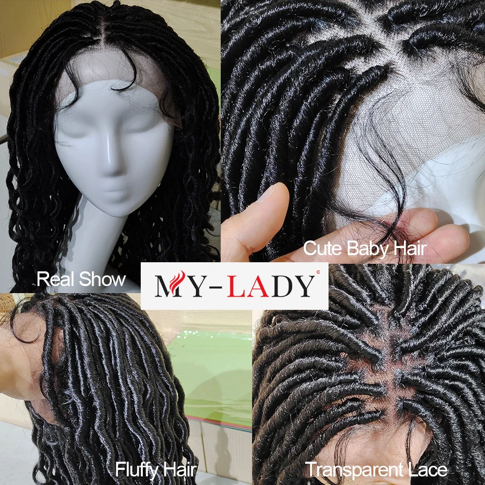 My-Lady Synthetic 25inches Cornrow Lace Front Culy Braids Wig Braid For Black Woman Long Afro Hair Faux Locs Goddess Braided Wig