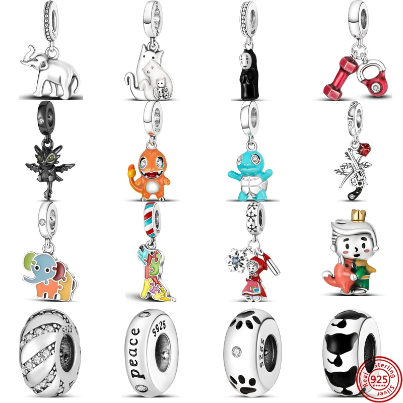 

New 925 Sterling Silver Revolver Dinosaur Cat Dog Paw Print Delicate Beads Fit Original Brand Charm Bracelet DIY Women Jewelry