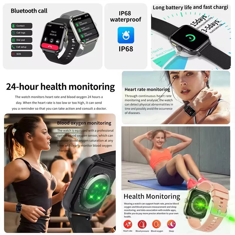 Фото Новые высококлассные спортивные смарт-часы 2026 года для мужчин с GPS, отслеживанием пульса, водонепроницаемостью IP68, Bluetooth-вызовами; модный смарт-браслет для женщин №3