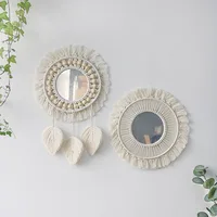 Nordic INS Braided Tassel Mirror Decoration Creative Home Living Room Porch Wall Hanging Decorative Mirror Decoration