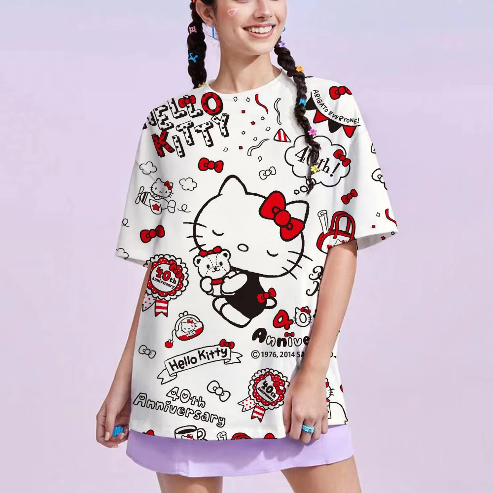 Футболка HelloKitty с принтом на годовщину 50 женские кавайные топы Sanrioed в стиле