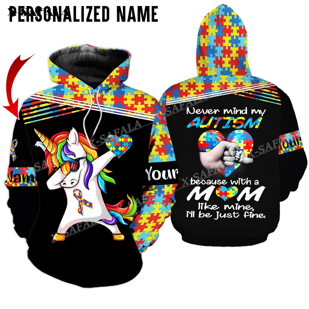 

Autism Awareness Unicorn 3D Print Zipper Hoodie Male Women Pullover Sweatshirt Hooded Jersey Tracksuits Outwear