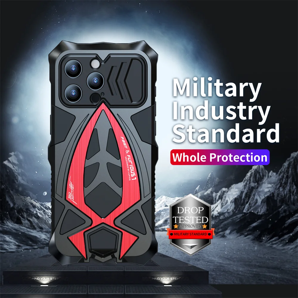 

For iPhone 15 Pro Max 14 13 12 11 Plus Luphie Rugged Phone Case Full Protect Armor Shockproof Metal Funda Shell Bumper Cover