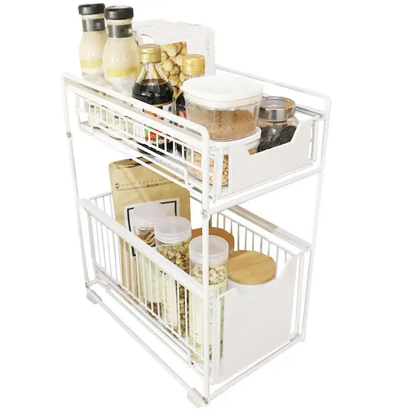 

Sliding Cabinet Basket Stackable Under Sink Cabinet 2 Tier Organizer Sliding Drawers Or0ganizers Storing Basket For Home