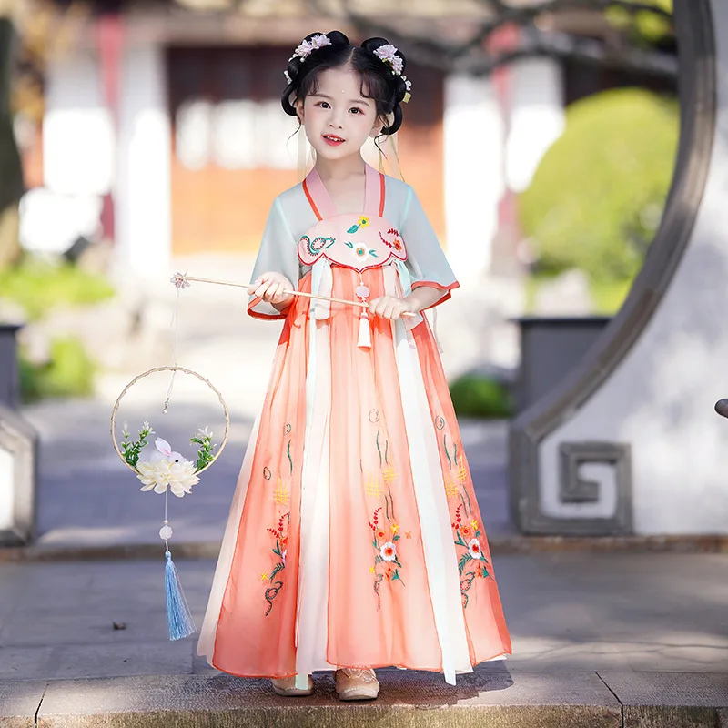 Весенне-осенний Улучшенный костюм для девочки Hanbok Тан летний в старинном стиле