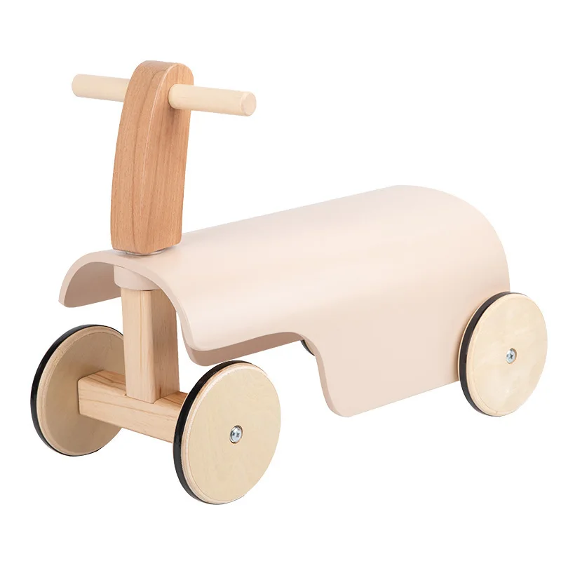 Ins Solid Wooden Baby Walker Balance Cart Baby Four-wheel Twister Bend Scooter Toy Baby Rocking Chair