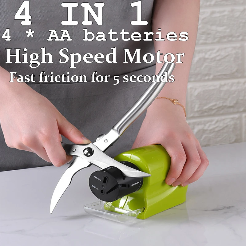 

4 In 1 Professional Electric Knife Sharpener 4a battery Power Swifty Motorized Knife Sharpener Rotating For Kitchen Knives Tool