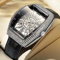 new hip hop tonneau mens watches top luxury diamond waterproof dive watch iced out fashion luminous stainless steel aaa clocks