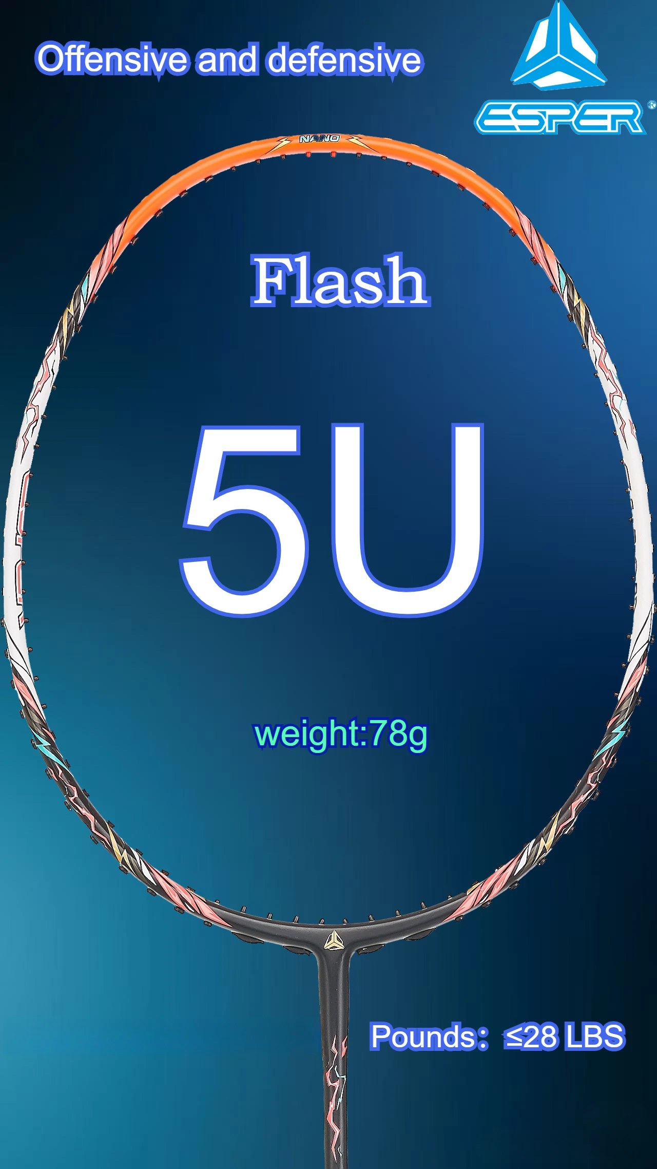 Фото Ракетка для бадминтона Speed Explorer ESPER 'FLASH' 5U 78 г Сверхлегкая и быстрая наступательная и защитная 24T из углеродного волокна G6 №1