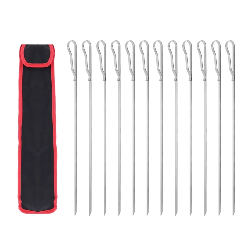 

Promotion! Barbecue Skewers, 17 Inch Stainless Steel Flat Metal BBQ Kabob Skewer, Reusable Grilling Sticks Set Shish Kebab Needl