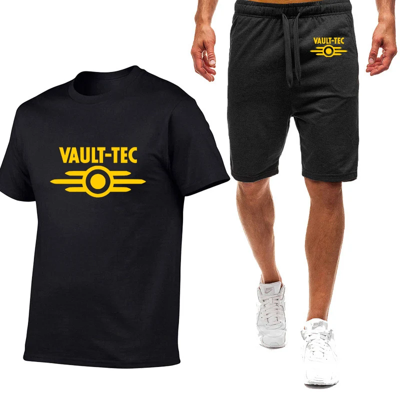 

2022 Vault Tec Logo Video Game Fallout 2 3 4 Printed Men's Sportswear T-shirt Shorts Summer Male Suit Short Sleeve + Pants Set