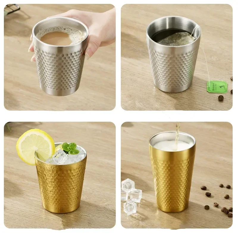 

Mug Stainless Travel 304 Keep Hammered Anti-scalding Double-wall Water Cold Anti-fall Coffee Beer Mug Steel Cup Mugs Texture
