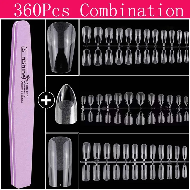 

360 шт., накладные ногти с полуматовым покрытием, на шпильках и миндале