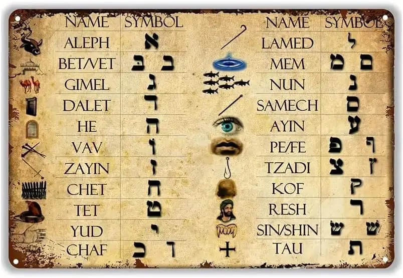 Иврит Лфбет srel lphbet Jewsh Wll Decor для дома/Drvewy/Mn Cve/Br Qulty Metl Sgns 12x8 nch Color51 Whte