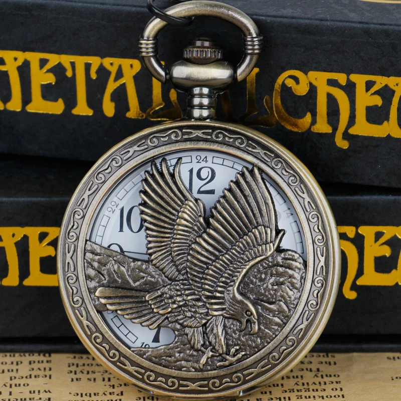 

Classic Skeleton Flying Eagle Quartz Pocket Watch Arabic Numeral Belt Chain Pendant Clock Men Women Student Gift Popular Jewelry
