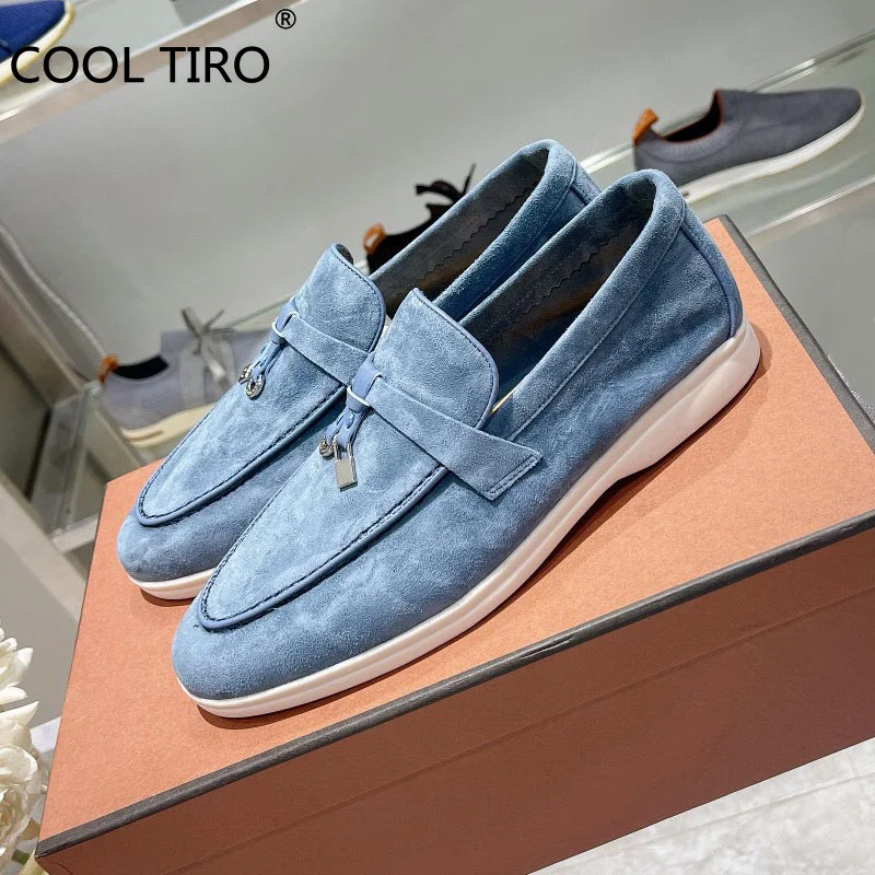 Мокасины для прогулок синие замшевые туфли на плоской подошве кожаные с