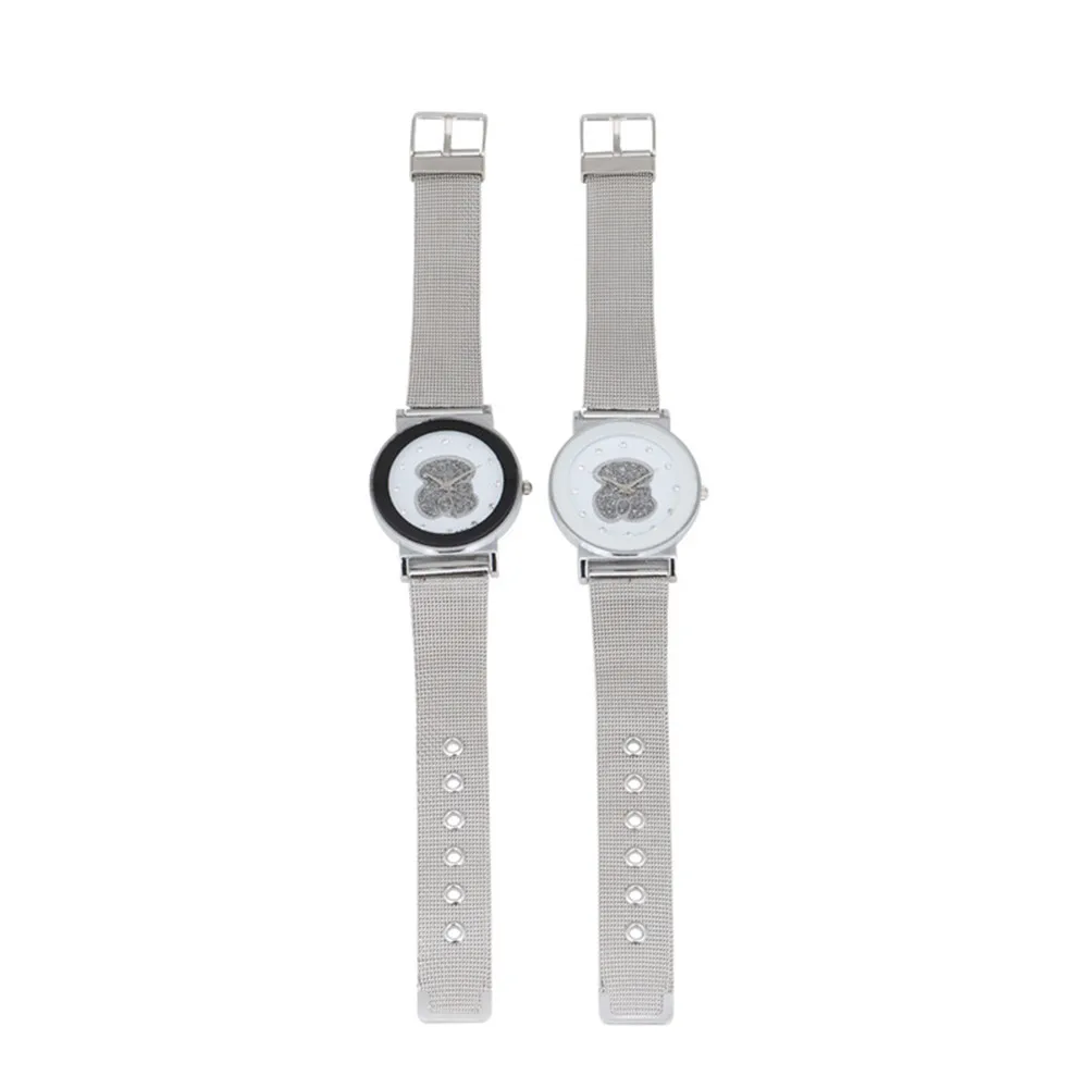 New Fashion Luxury Bear Silver Elastic Strap Quartz Watches For Women Men Casual Simple Couple Wrist Watches Clock Gift